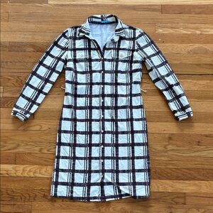 J. McLaughlin Catalina Button Down Dress Small Brown Cream Plaid Stretch READ